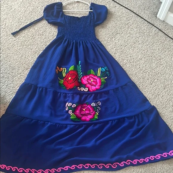 Floral Embroidered Blue Dress - Picture 5 of 5
